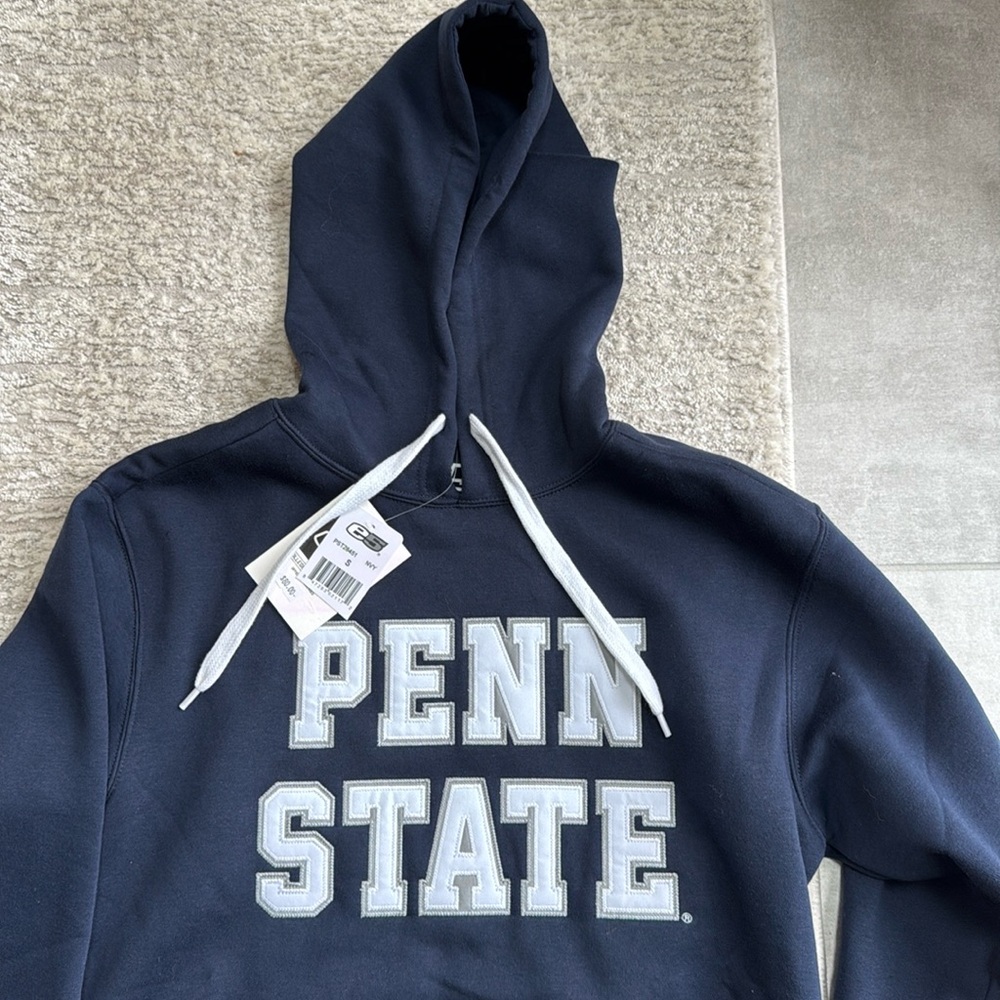 NWT PENN STATE e5 Embroidered Navy Hoodie with Nittany Lion Logo- Size S